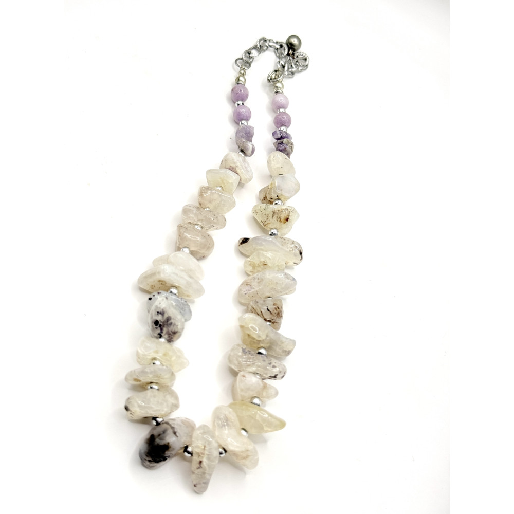 שרשרת מאבנים טבעיות: קוורץ ואמטיסט