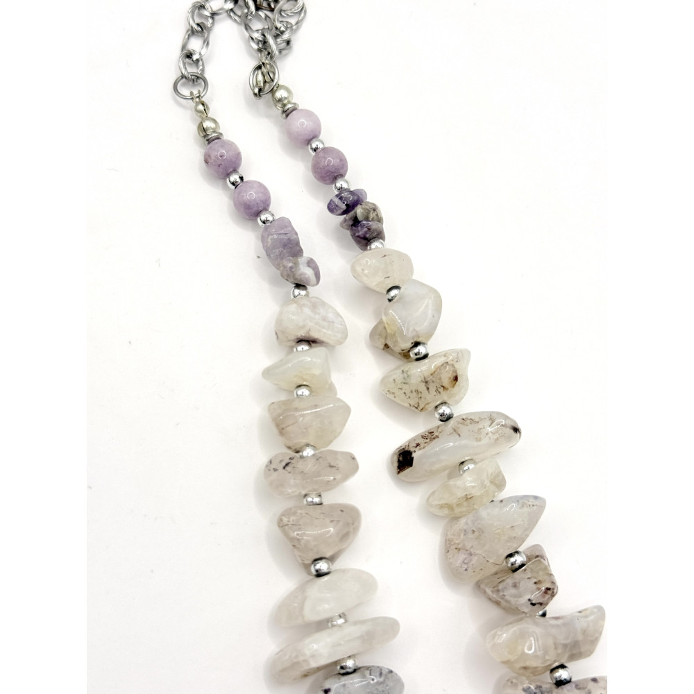 שרשרת מאבנים טבעיות: קוורץ ואמטיסט