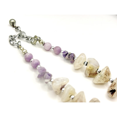 שרשרת מאבנים טבעיות: קוורץ ואמטיסט