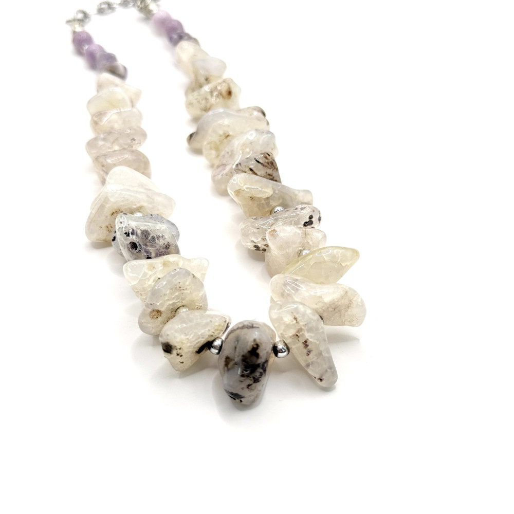 שרשרת מאבנים טבעיות: קוורץ ואמטיסט