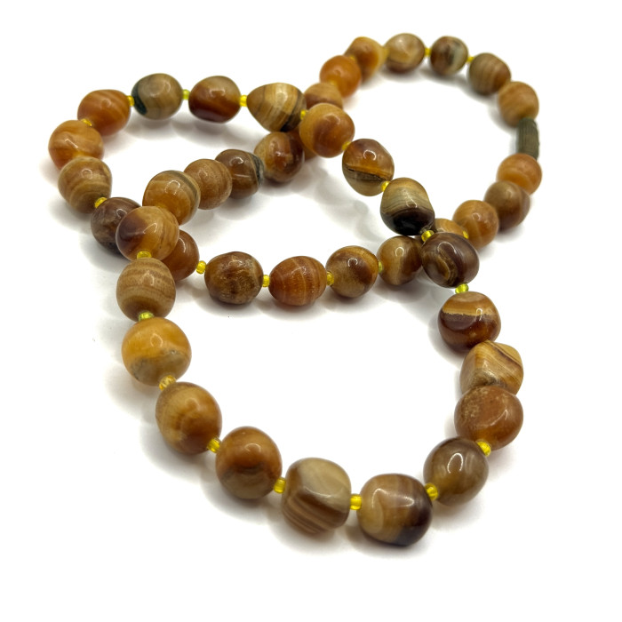 שרשרת חרוזים מאבן אגט טבעית (אגט מפוספס בגווני ענבר וחום)