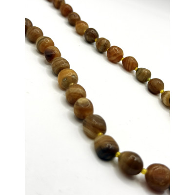 שרשרת חרוזים מאבן אגט טבעית (אגט מפוספס בגווני ענבר וחום)