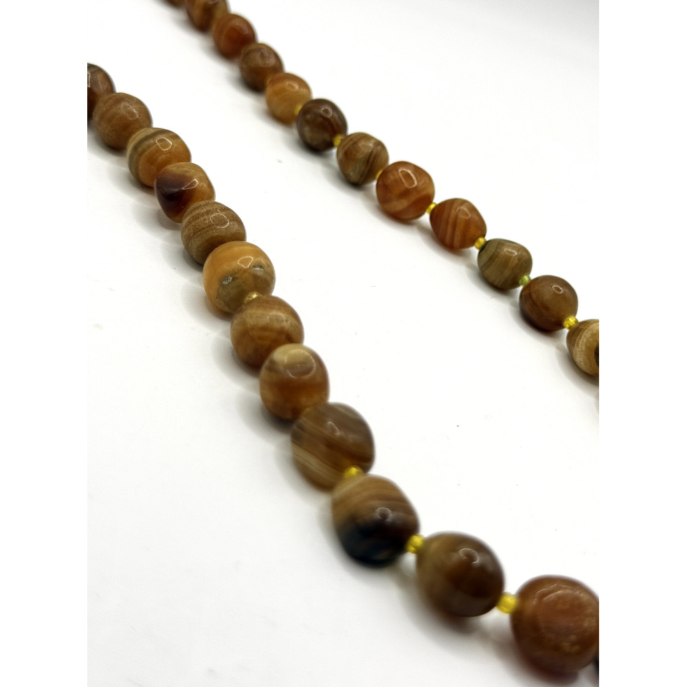 שרשרת חרוזים מאבן אגט טבעית (אגט מפוספס בגווני ענבר וחום)