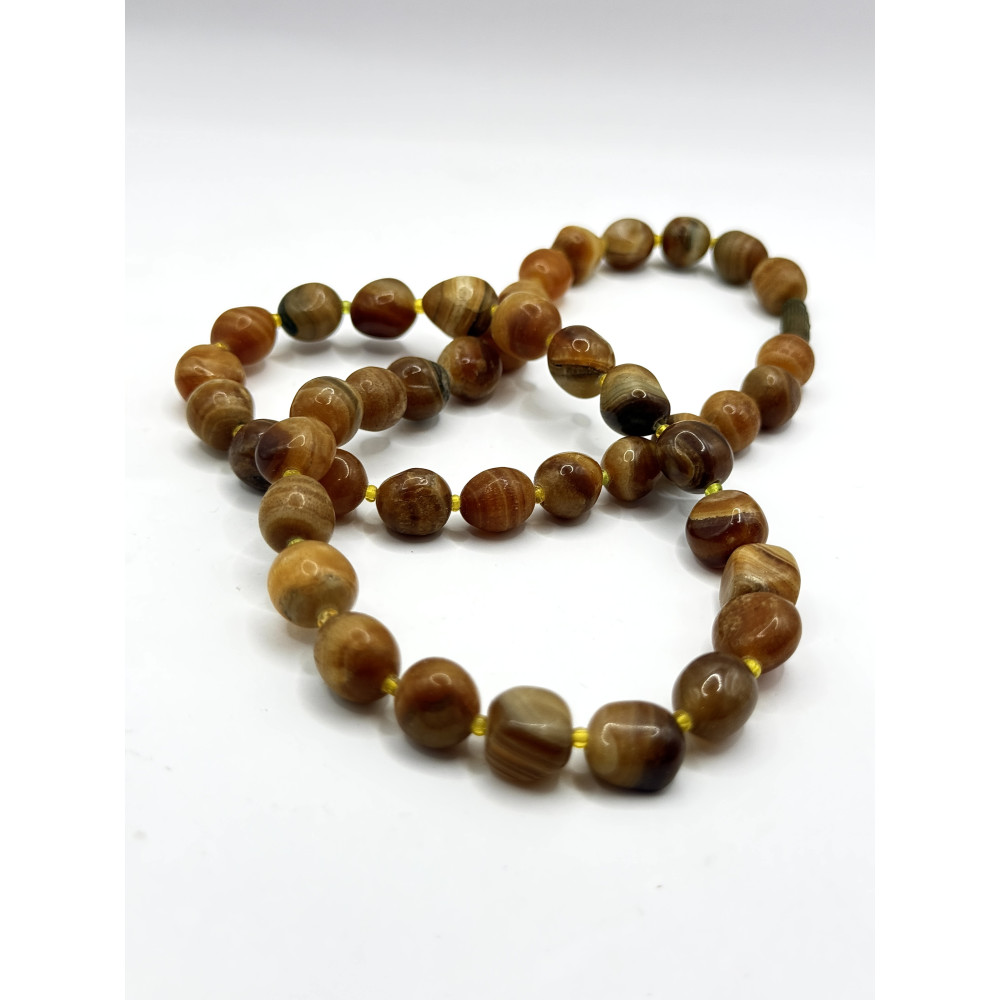 שרשרת חרוזים מאבן אגט טבעית (אגט מפוספס בגווני ענבר וחום)