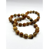שרשרת חרוזים מאבן אגט טבעית (אגט מפוספס בגווני ענבר וחום)