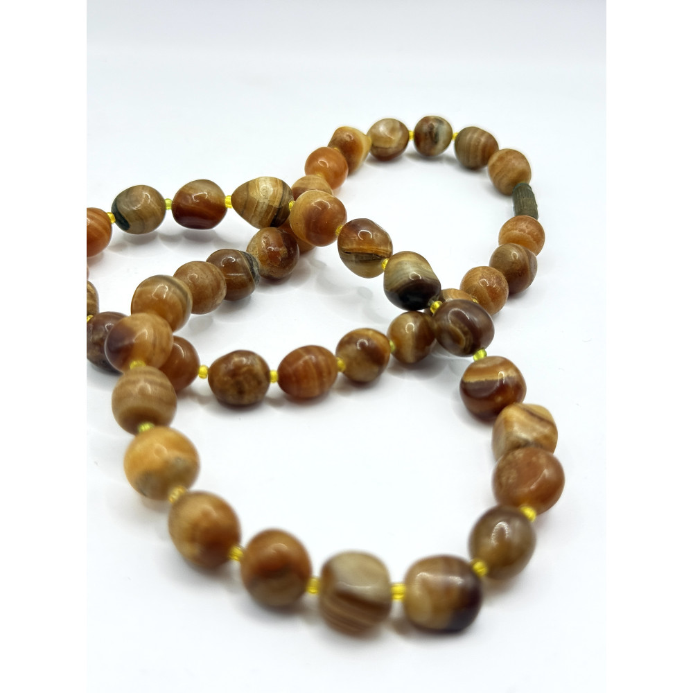 שרשרת חרוזים מאבן אגט טבעית (אגט מפוספס בגווני ענבר וחום)