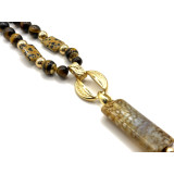 שרשרת מאבן טייגר איי (Tiger Eye) עם אביזרי מתכת בגוון זהב ותליון