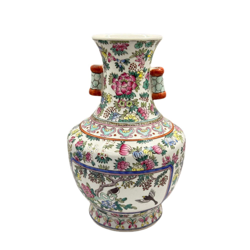 Китайская фарфоровая ваза Famille Rose Canton с маркой Da Qing Qianlong Nian Zhi