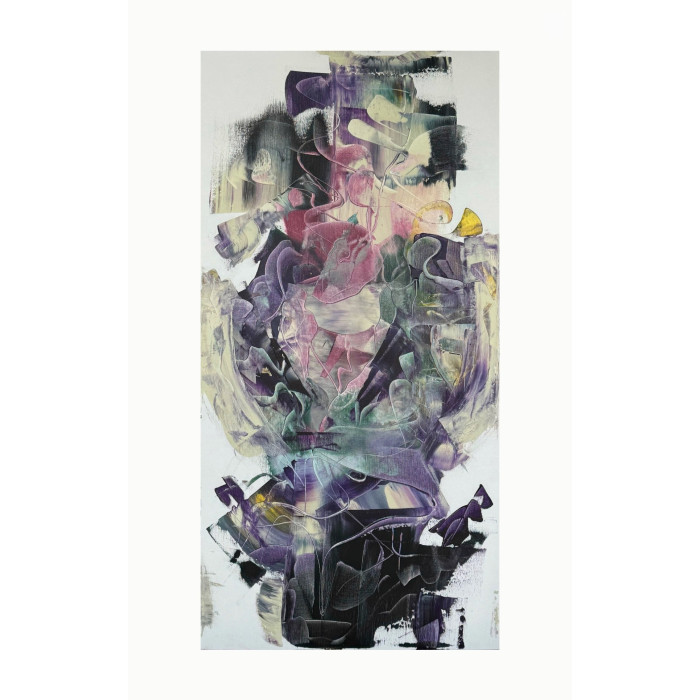 A blackbird in the lilac bushes Painting Lera Bregman Painting, Acrylic on Canvas Size: 19.7 W × 39.4 H x 0.8 D in