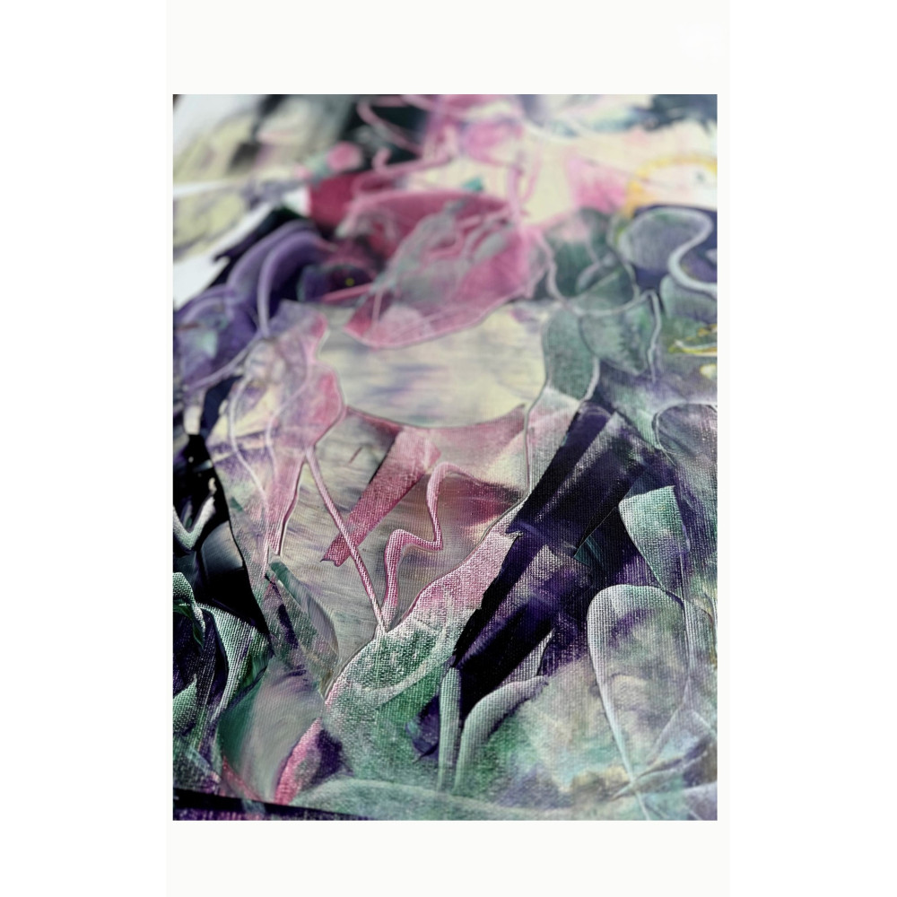 A blackbird in the lilac bushes Painting Lera Bregman Painting, Acrylic on Canvas Size: 19.7 W × 39.4 H x 0.8 D in