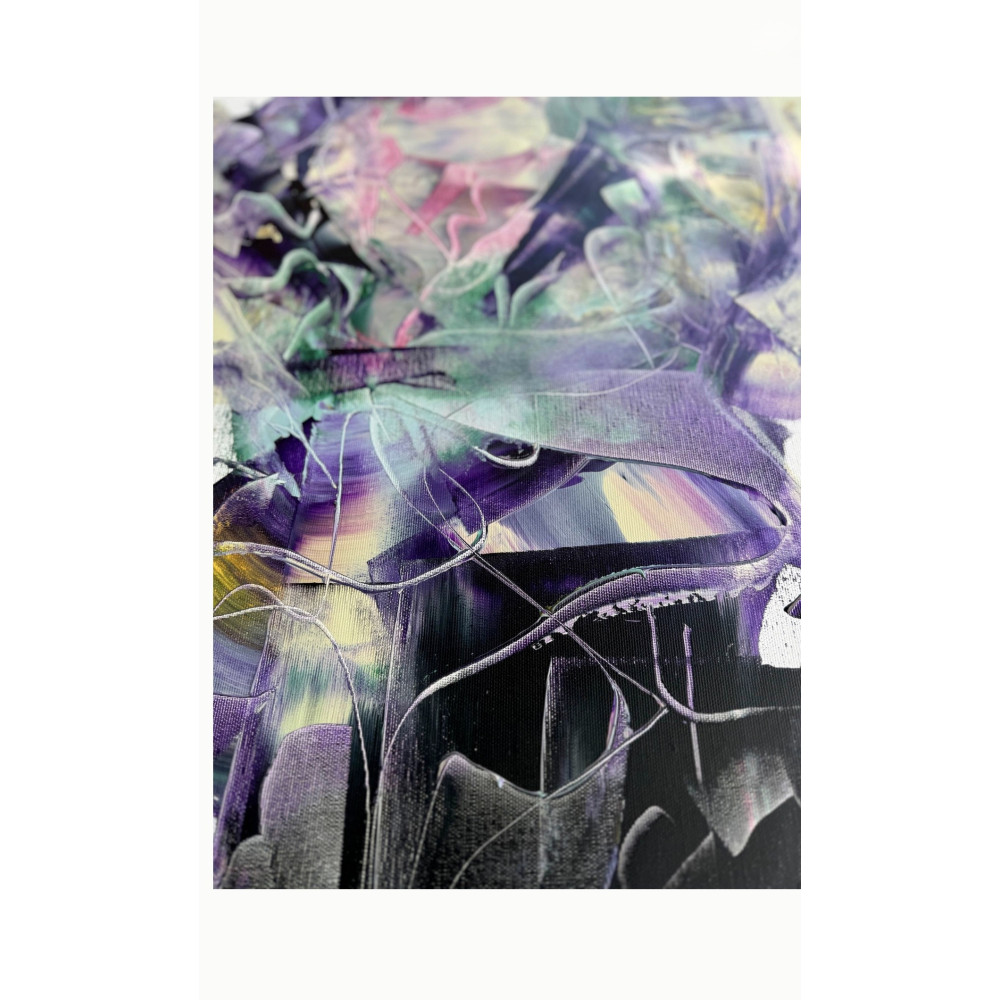 A blackbird in the lilac bushes Painting Lera Bregman Painting, Acrylic on Canvas Size: 19.7 W × 39.4 H x 0.8 D in