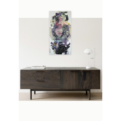 A blackbird in the lilac bushes Painting Lera Bregman Painting, Acrylic on Canvas Size: 19.7 W × 39.4 H x 0.8 D in