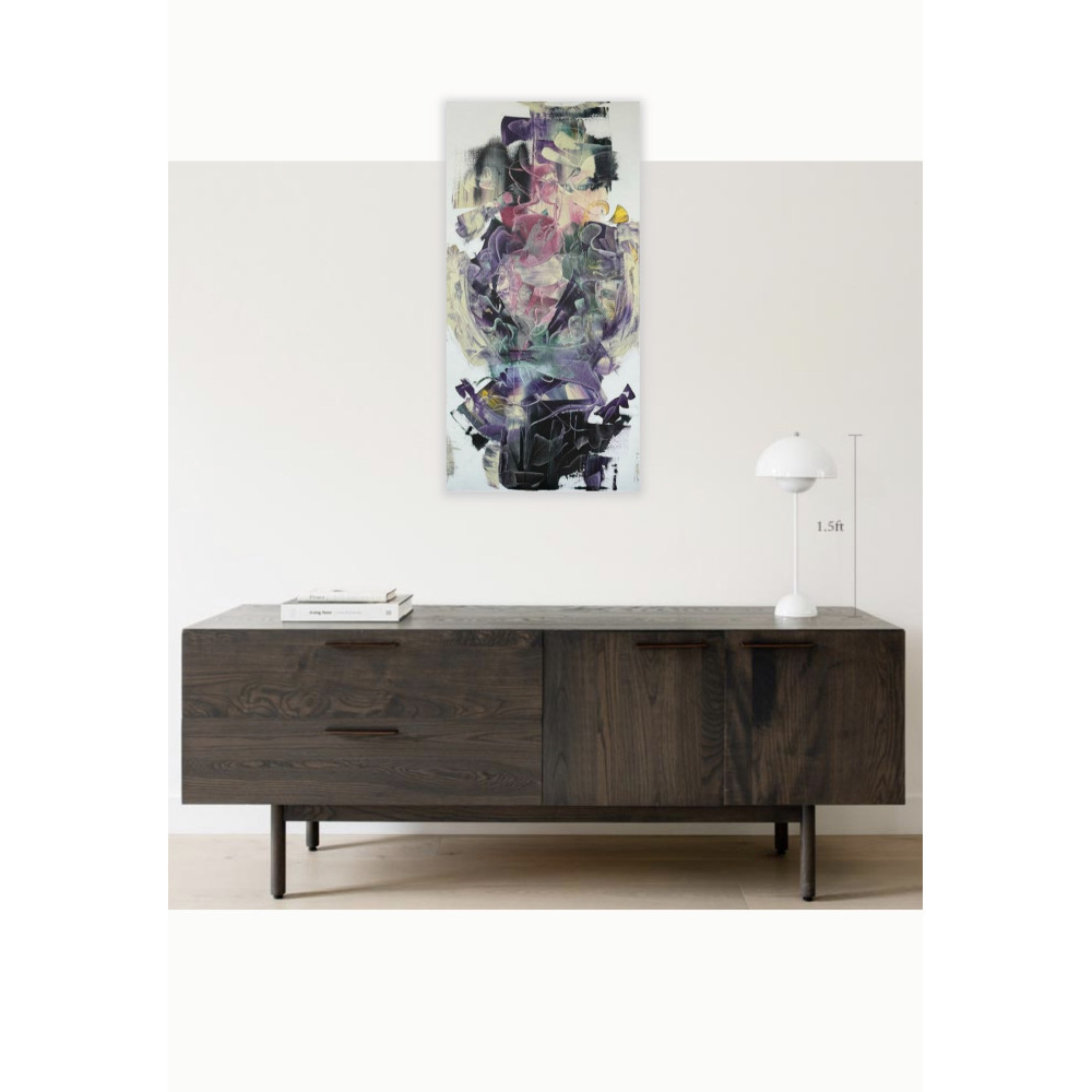 A blackbird in the lilac bushes Painting Lera Bregman Painting, Acrylic on Canvas Size: 19.7 W × 39.4 H x 0.8 D in