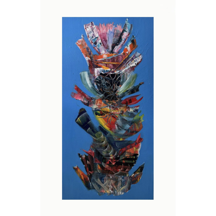 Coral Cathedral: A Reef in Vertical Drift Painting Lera Bregman Painting, Acrylic on Canvas Size: 19.7 W × 39.4 H x 1D in
