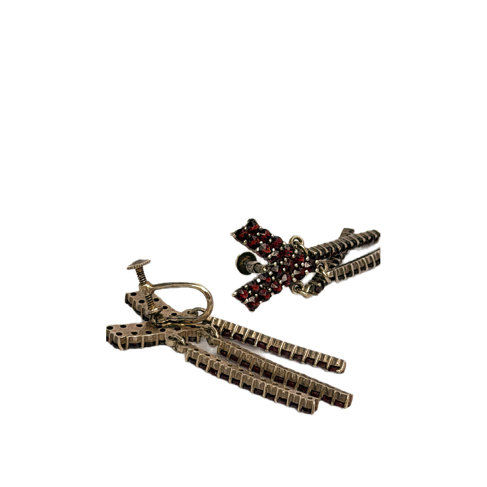 עגילי כסף וינטג’ 900 עם גרנטים בוהמיים צ’כוסלובקיה, שנות ה־1950–1970