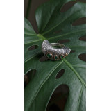 Авторское кольцо из серебра 925 с чернением, золочением и изумрудами