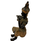 Бронзовая статуэтка тайского музыканта с флейтой в стиле Кришны — антиквариат Юго-Восточной Азии