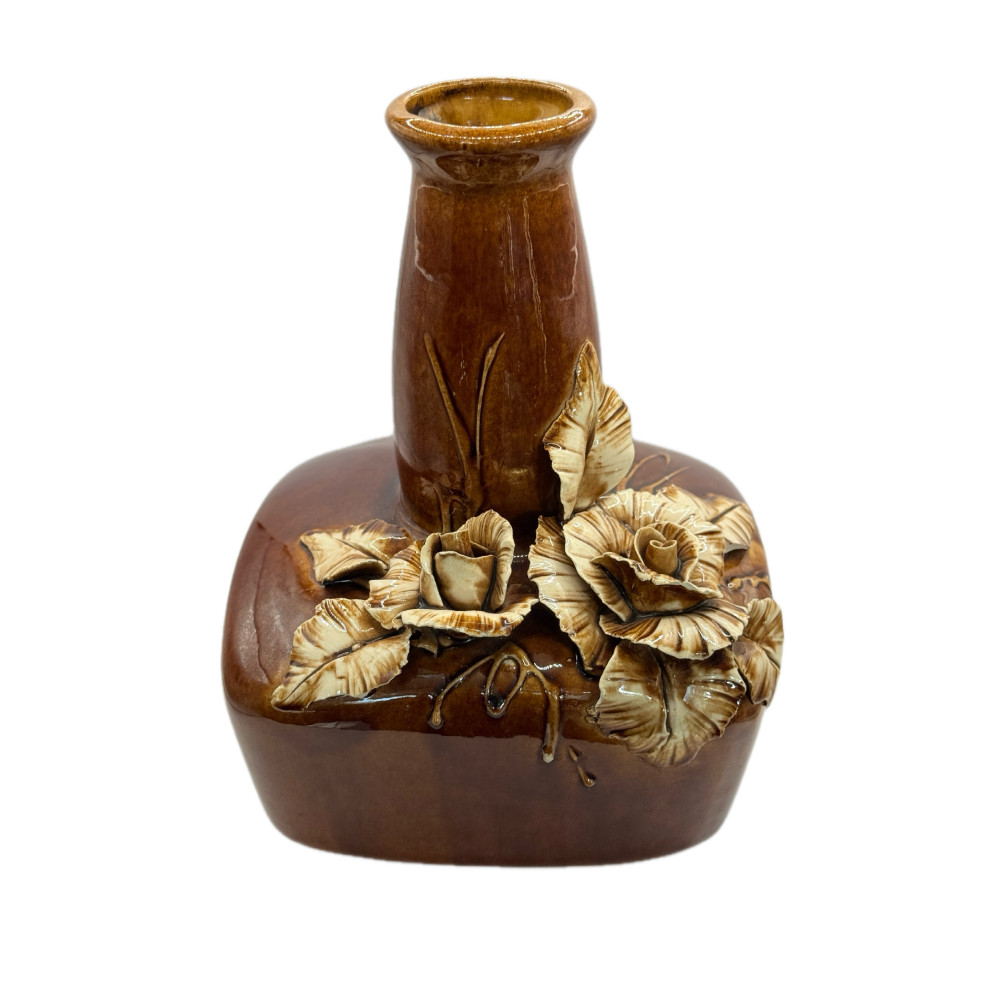 Декоративная керамическая ваза с рельефным цветочным декором — винтажный стиль, высота 28 см