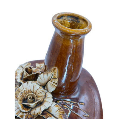 Декоративная керамическая ваза с рельефным цветочным декором — винтажный стиль, высота 28 см