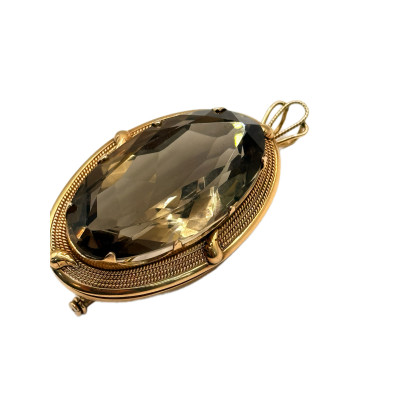 Винтажный кулон/брошь с дымчатым кварцем 14K — арт-деко / ретро