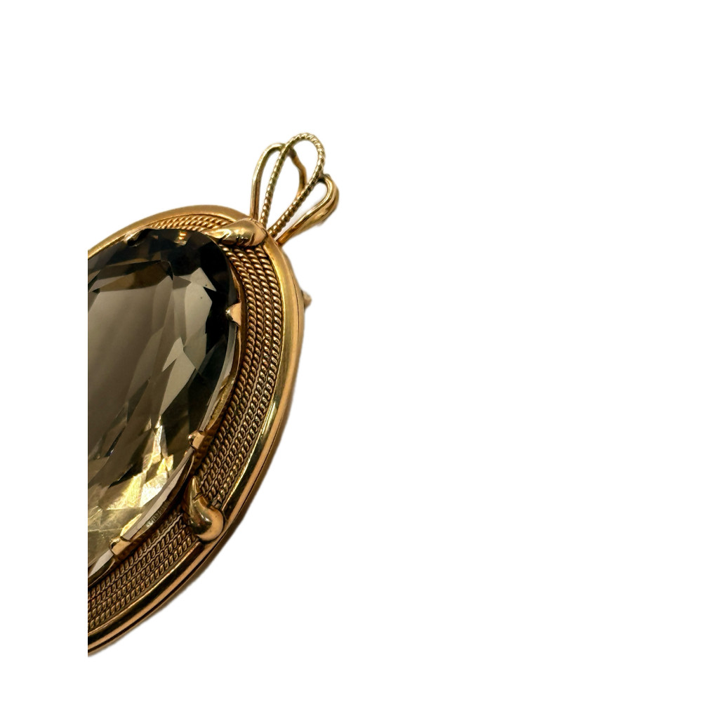 Винтажный кулон/брошь с дымчатым кварцем 14K — арт-деко / ретро
