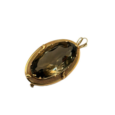 Винтажный кулон/брошь с дымчатым кварцем 14K — арт-деко / ретро