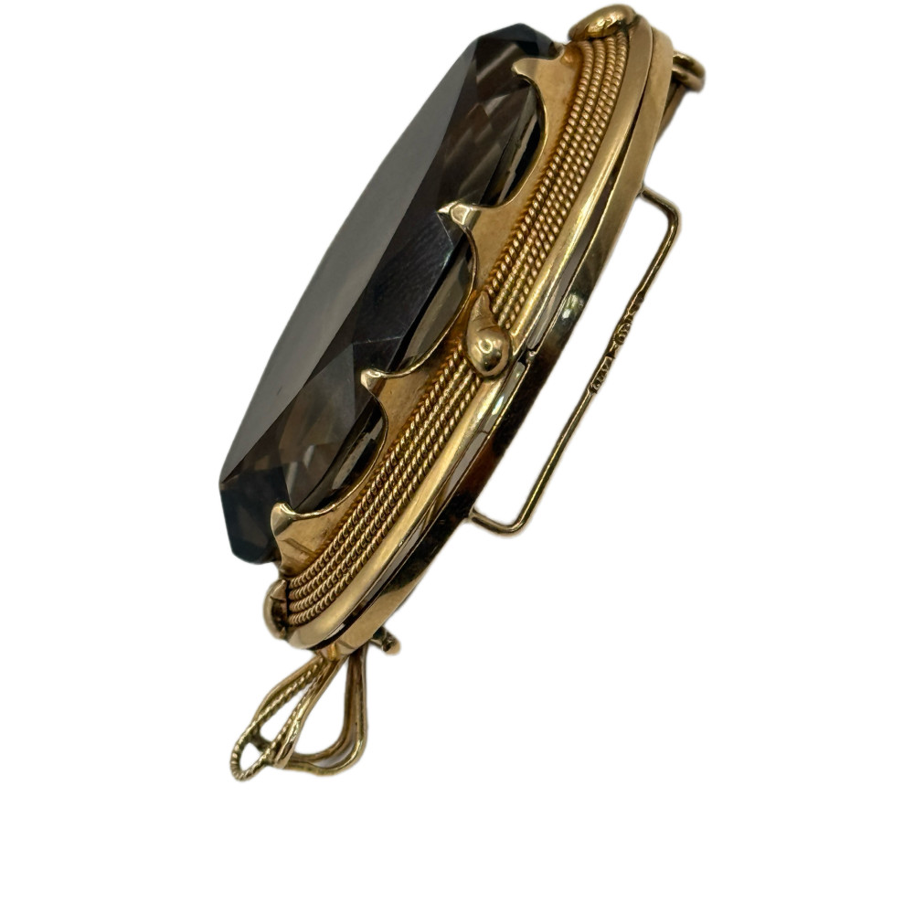 Винтажный кулон/брошь с дымчатым кварцем 14K — арт-деко / ретро