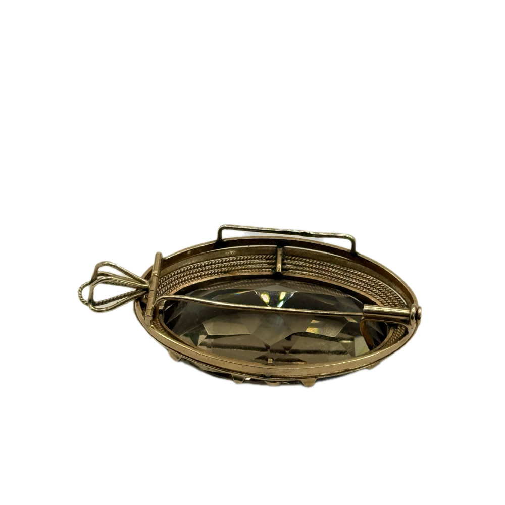 Винтажный кулон/брошь с дымчатым кварцем 14K — арт-деко / ретро