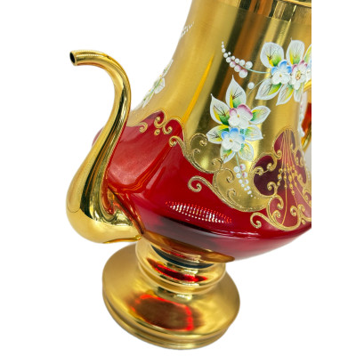 Винтажный набор из рубинового стекла Tre Fuochi с эмалью и позолотой — 7 предметов