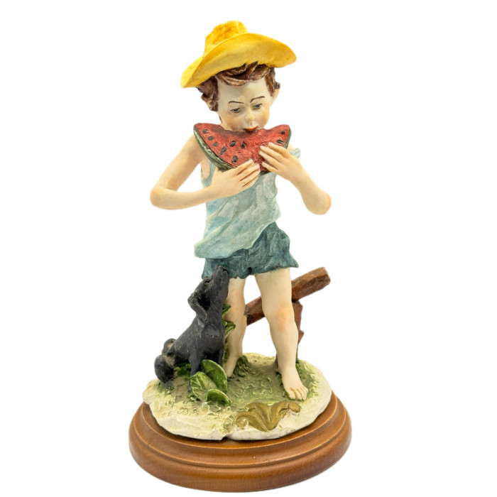 Фарфоровая статуэтка в стиле Каподимонте «Мальчик с арбузом» — Италия