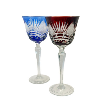 כוסות וינטג’ ליין ריין (Hock) מקריסטל צבעוני עם חיתוך ידני כוסות וינטג’ מרשימות ליין ריין (Hock)