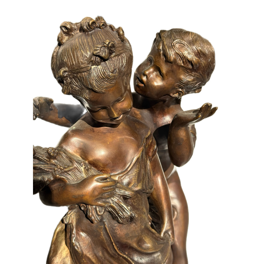 פסל ברונזה עתיק ״הסוד״ (Un Secret) / Allegorische Kinderfiguren אחרי אוגוסט מורו (After Auguste Moreau, 1834–1917)